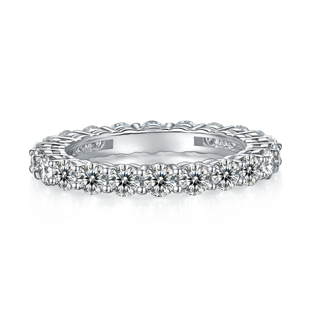 Round Full Body Ring S925 Silver Plated Platinum Moissanite Women's Ring 2.4 Carat D-Class